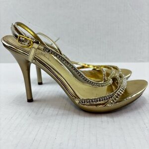 Marichi Maui Shoes Formal Gold Rhinestones 4” Stiletto Heels Strappy Size 8.5